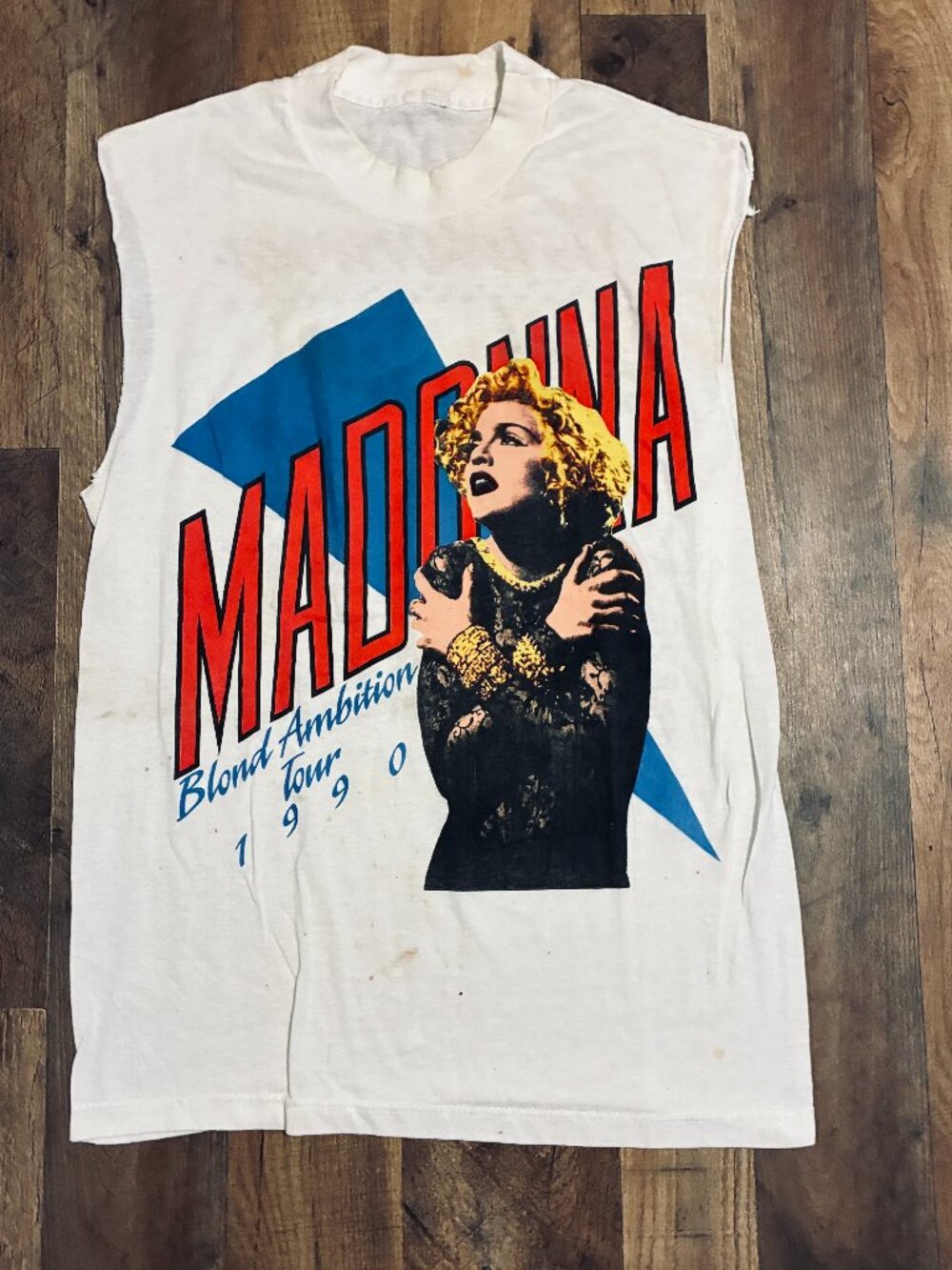 VTG 1990 Madonna Blond Ambition Tour Sleeveless Shirt White TAGLESS Vintage